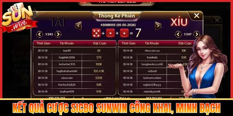 Kết quả cược Sicbo Sunwin công khai, minh bạch